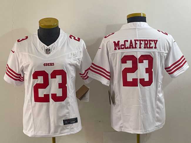 Women's San Francisco 49ers #23 Christian McCaffrey White 2023 F.U.S.E. Vapor Untouchable Football Stitched Jersey(Run Small)